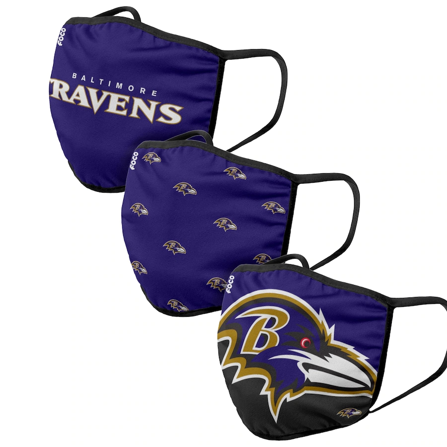  Baltimore Ravens Adult Face Covering 3-PackDust mask with filter